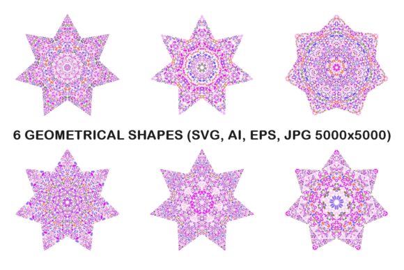 6 Floral Heptagram Stars for Crafts and Graphics