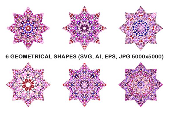 6 Floral Octagram Stars - Graphics for Crafts