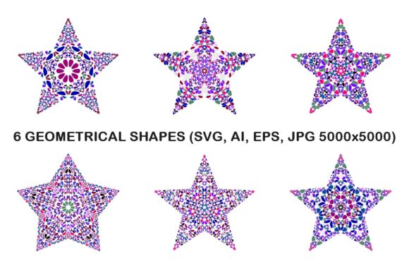 6 Floral Pentagram Stars for Crafts and Graphics