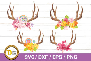 Antlers and Flowers Watercolor Floral Graphics for Crafts