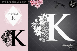K - Floral Letter Design - Paper Cut Graphics for Crafts