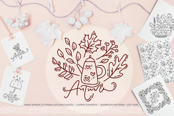 Monoline Vector Autumn Floral Elements for Crafts and Graphics