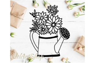 Watering Can with Flowers Graphic for Crafts